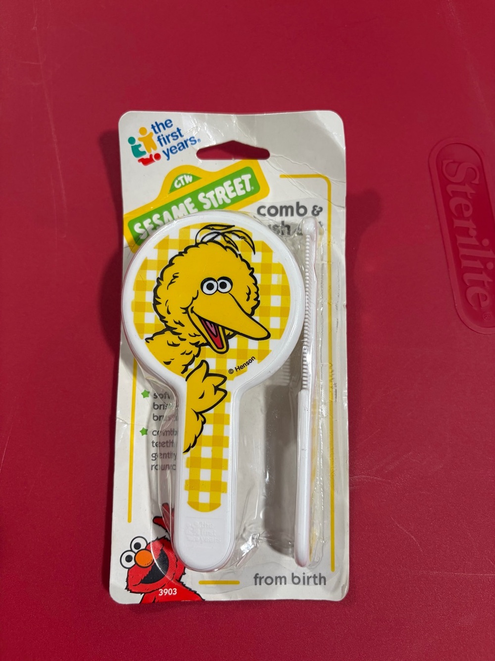 Vintage The First Years Sesame Street Big Bird Baby Brush & Comb Set -